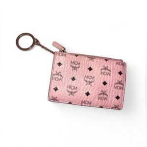 MCM Pink Logo Zip Card Holder Keychain/ key cles